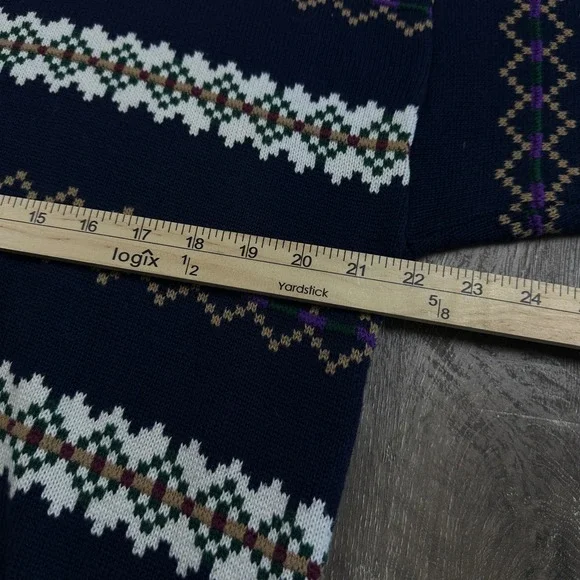 Vintage Chaps Ralph Lauren Navy Fair Isle Cotton Knit Sweater Mens M Made in USA